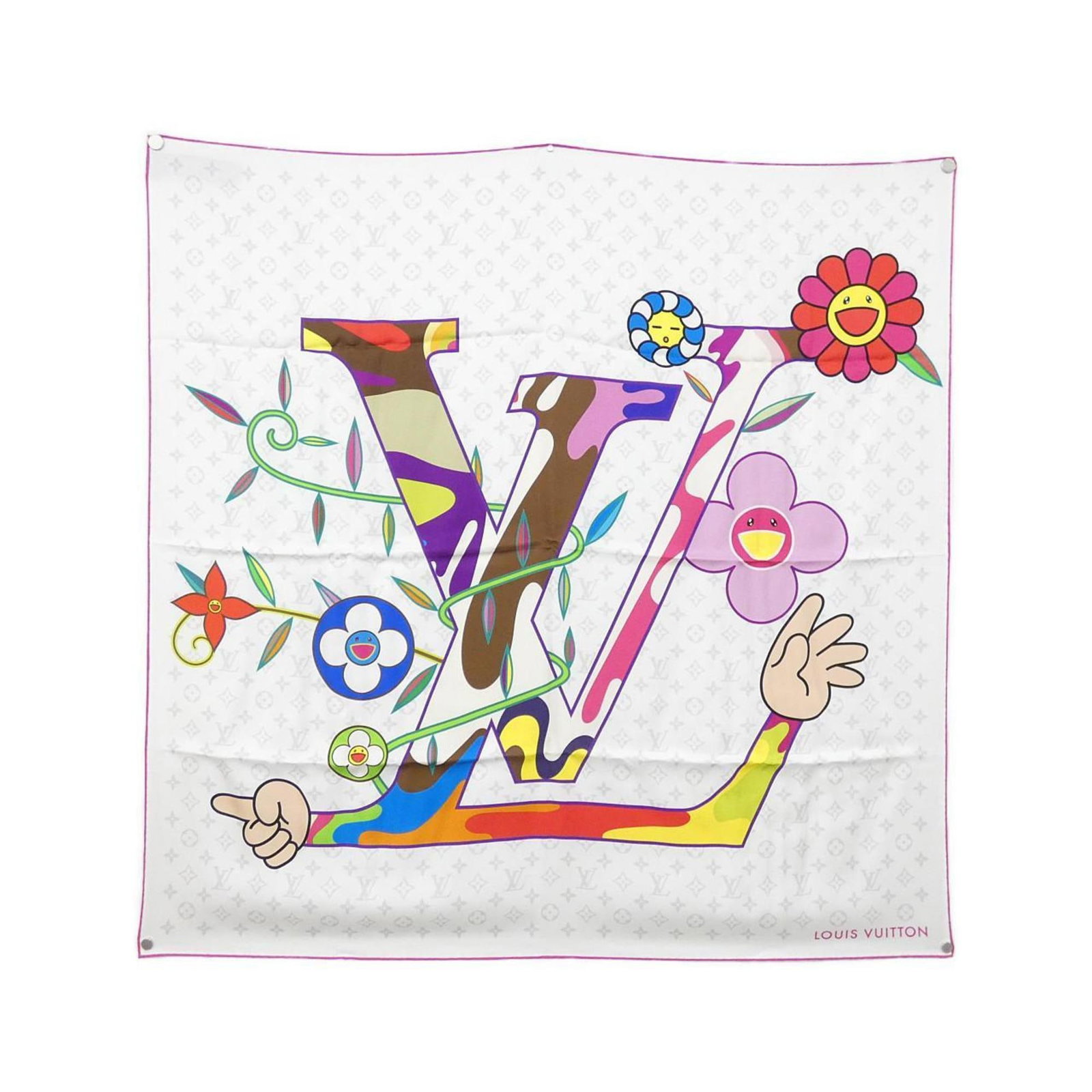 Silk scarf from Louis Vuitton: Silk scarf from Louis Vuitton Silk scarf from Louis Vuitton, featuring a crisp white color and elegant 90cm x 90cm size. Made from high-quality silk, this luxurious accessory exudes sophistication and