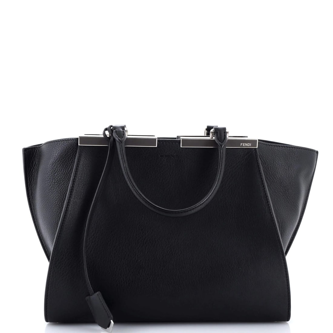Fendi Petite 3Jours Bag Leather: Fendi Petite 3Jours Bag Leather The Fendi Petite 3Jours Bag Leather boasts sleek, all-black design with striking red interior accents. This stylish leather tote features a classic top handle and
