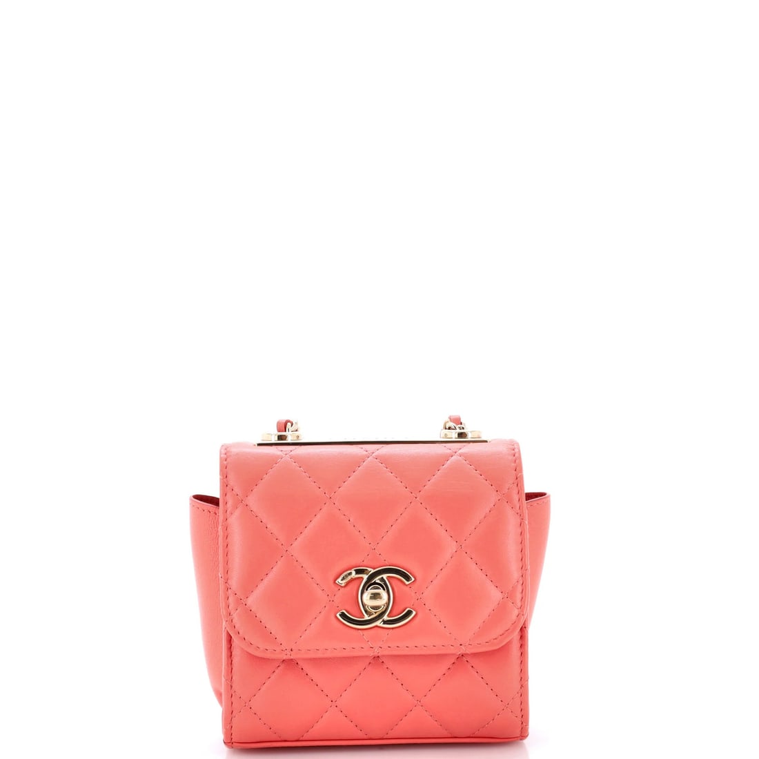 Chanel Trendy CC Clutch with Chain Quilted Lambskin Small: Chanel Trendy CC Clutch with Chain Quilted Lambskin Small The Chanel Trendy CC Clutch with Chain Quilted Lambskin Small boasts a chic pink exterior and gold tone hardware, adding a touch of sophistica
