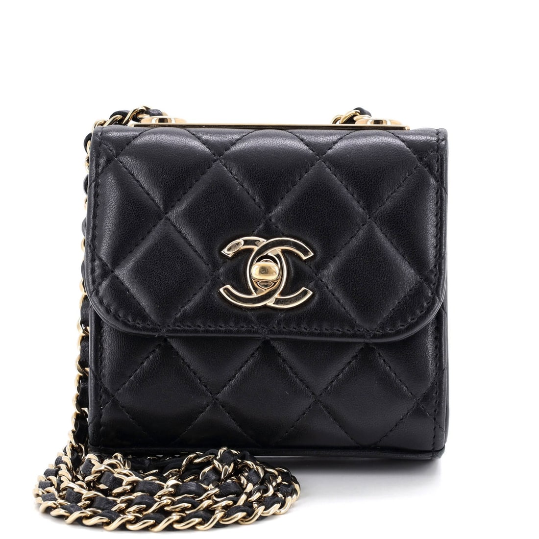 Chanel Trendy CC Clutch with Chain Quilted Lambskin Small: Chanel Trendy CC Clutch with Chain Quilted Lambskin Small Small, stylish, and sleek, the Chanel Trendy CC Clutch with Chain Quilted Lambskin Small boasts a classic black leather exterior adorned with 