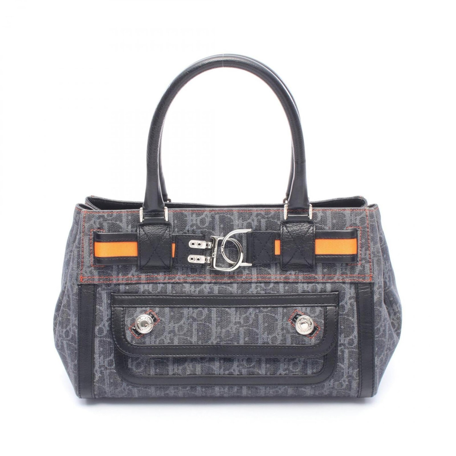 Denim Leather Christian Dior Handbag: Denim Leather Christian Dior Handbag Denim Leather Christian Dior Handbag, available in black, navy, and orange hues. This unique handbag boasts a distinctive denim material paired with high-quality