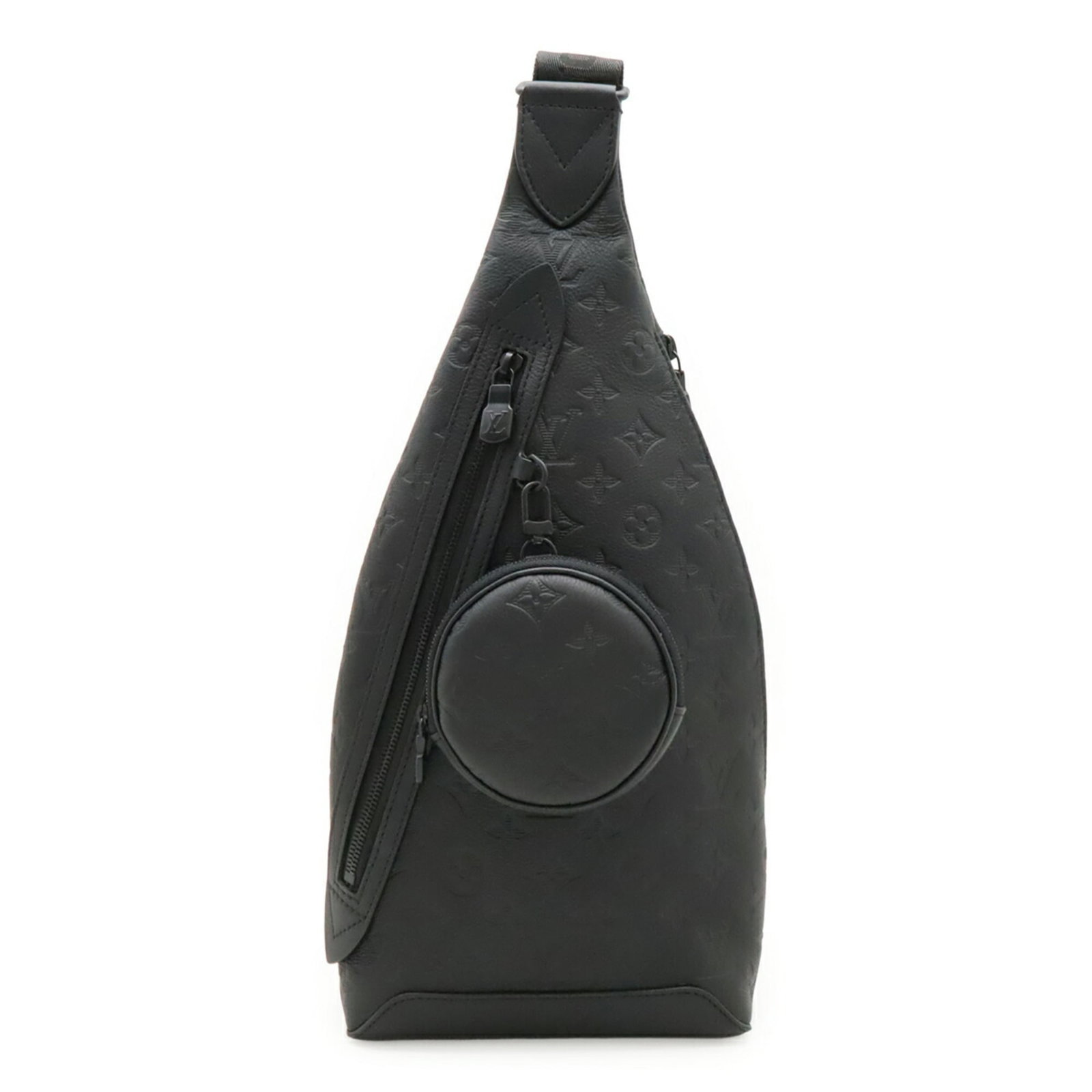 Louis Vuitton Shoulder Bag Sling Bag Leather: Louis Vuitton Shoulder Bag Sling Bag Leather Black leather Louis Vuitton shoulder bag with a sleek, modern design. Measuring 44cm x 19cm x 5cm, it offers a stylish and compact way to carry essentials.