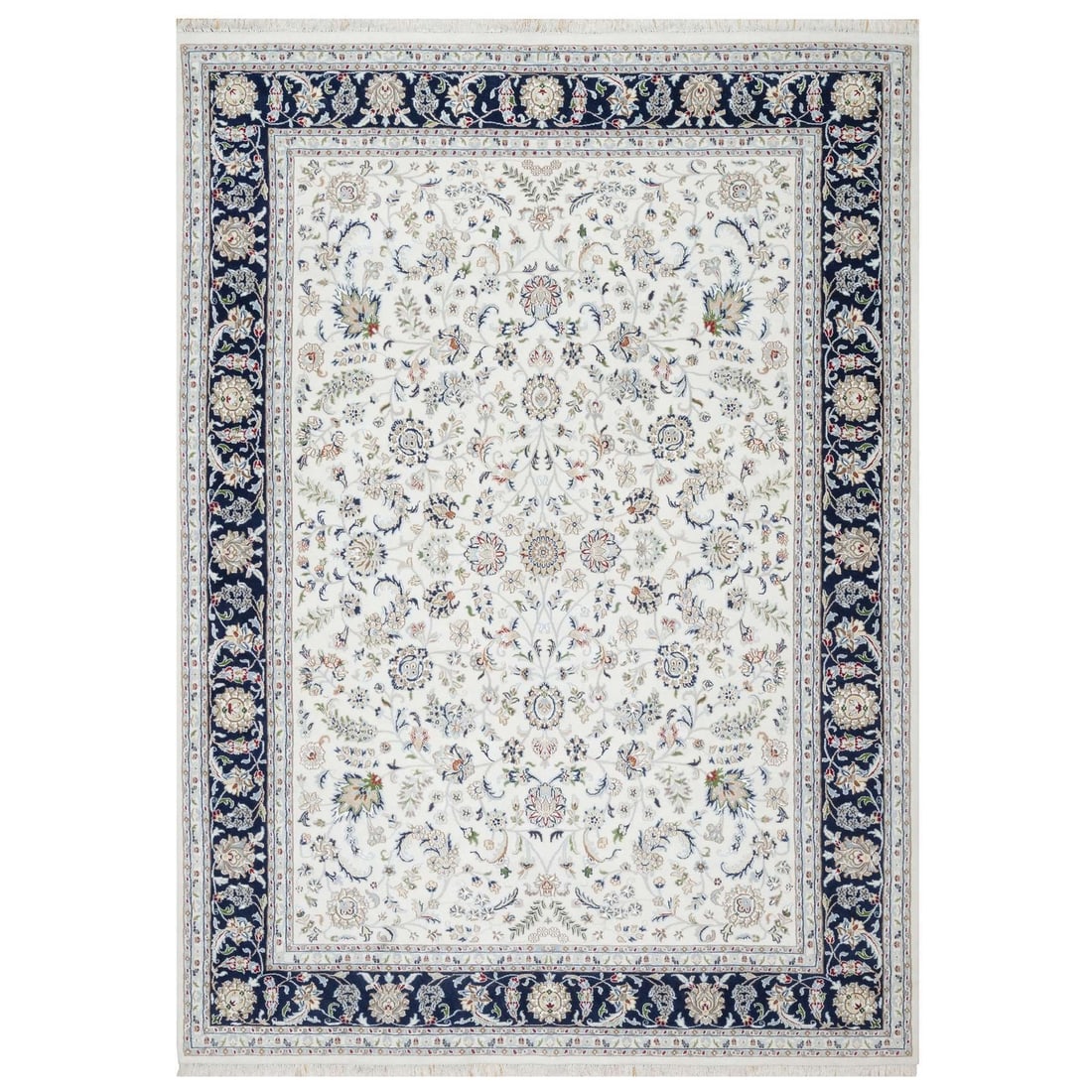 8'7"x12' White Wool and Silk Nain Design 250 KPSI Hand Knotted Rug: 8'7"x12' White Wool and Silk Nain Design 250 KPSI Hand Knotted Rug 8'7" x 12' White Wool and Silk Nain Design Hand Knotted Rug boasts an impressive hand-knotted construction with a unique blend of woo