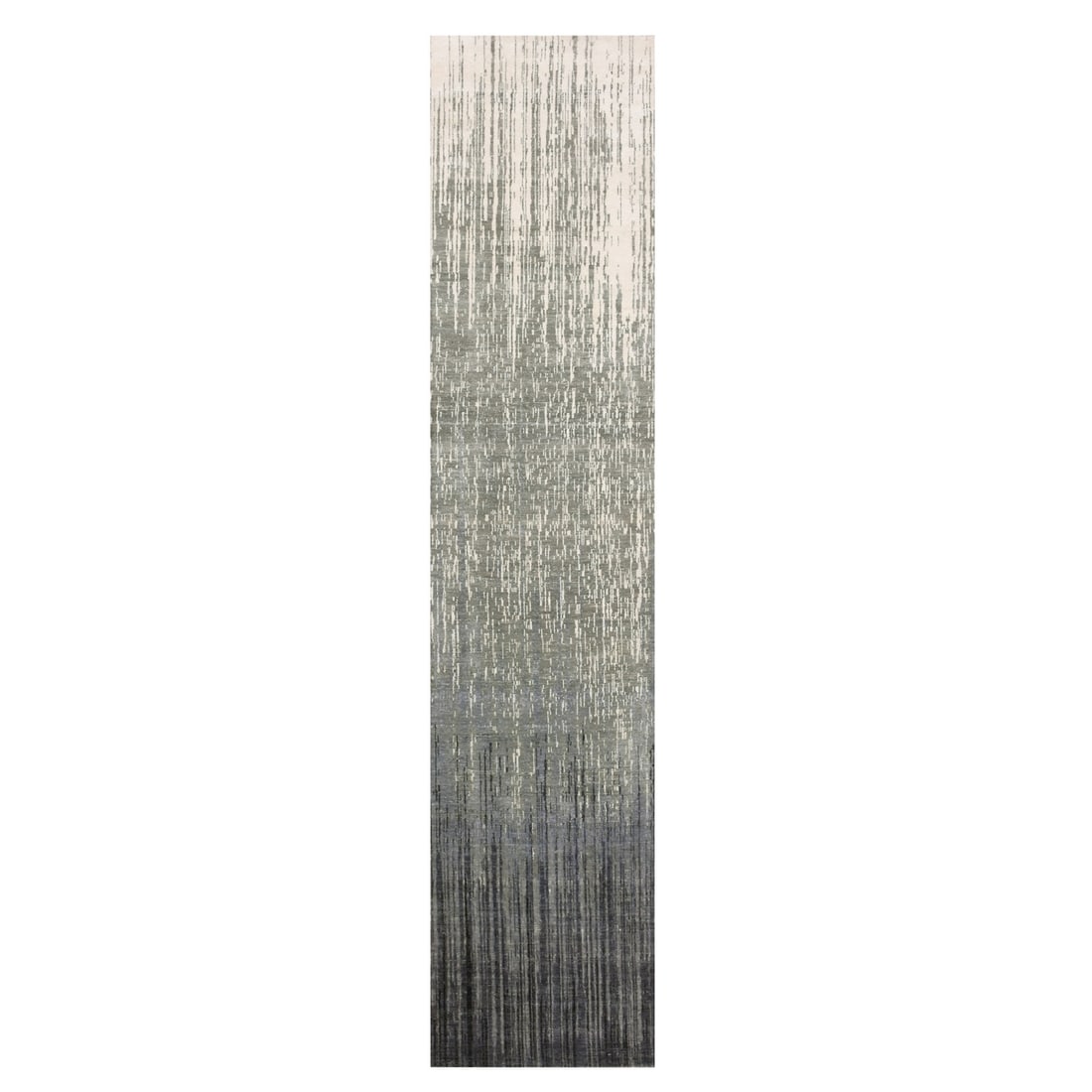 2'6"x12'6" Gray Modern Ombre Design Hand Knotted Soft Wool Runner Rug: 2'6"x12'6" Gray Modern Ombre Design Hand Knotted Soft Wool Runner Rug Soft and stylish, this modern ombre design hand-knotted wool runner rug boasts a beautiful grey color gradient. Measuring 2'6" x 1
