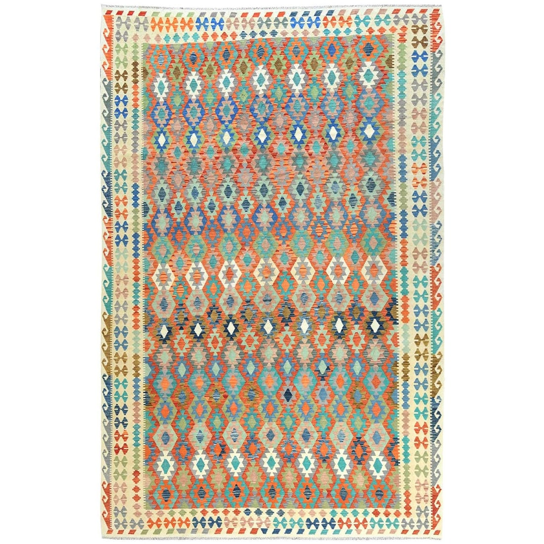 10'4"x16'1" Colorful Hand Woven Afghan Kilim Organic Wool Oversized Rug (1 of 6)