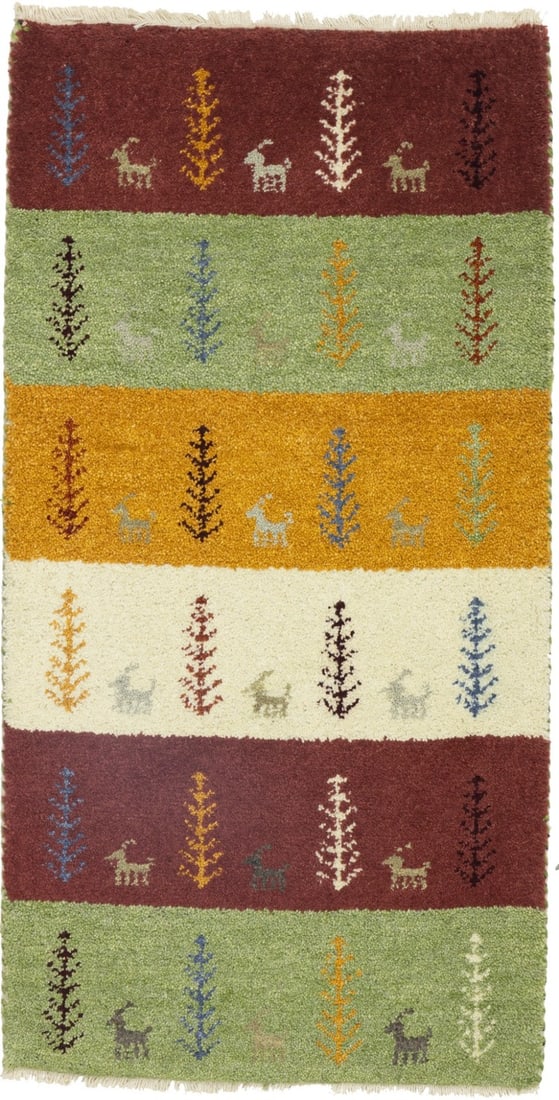 Contemporary Multicolored Tribal Indo-Gabbeh Rug Wool Oriental Carpet 2X4 Ft Hand-Knotted: Contemporary Multicolored Tribal Indo-Gabbeh Rug Wool Oriental Carpet 2X4 Ft Hand-Knotted Hand-knotted in wool, this vibrant multicolored tribal Indo-Gabbeh rug boasts a striking striped pattern and h