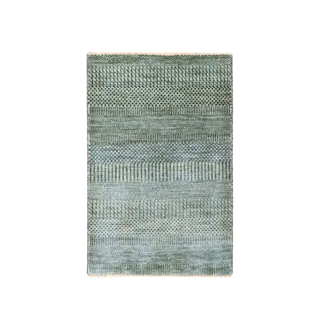 2'x3' Nevada Gray Modern Grass Design Hand Knotted Wool with Silk Mat Rug: 2'x3' Nevada Gray Modern Grass Design Hand Knotted Wool with Silk Mat Rug Modern and sleek, this 2'x3' Nevada Gray Modern Grass Design Hand Knotted Wool with Silk Mat Rug boasts a striking grey color 