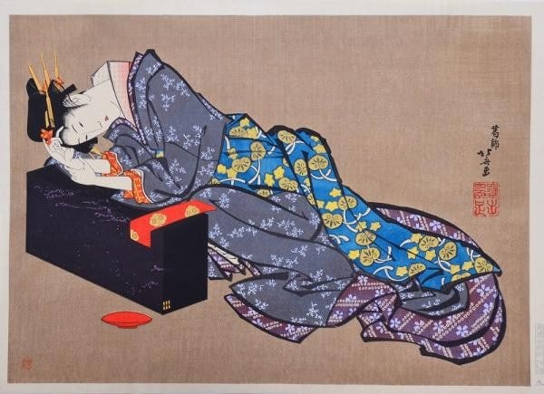 Katsushika Hokusai Woodblock Print Suiyo Bijin Tipsy Beauty Large Oban Art: Katsushika Hokusai Woodblock Print Suiyo Bijin Tipsy Beauty Large Oban Art Item Specifics: Artist: Katsushika Hokusai Subject: Bijin-ga (Beautiful Woman) Material: Paper Style: Japanese Size: 39 x 53.