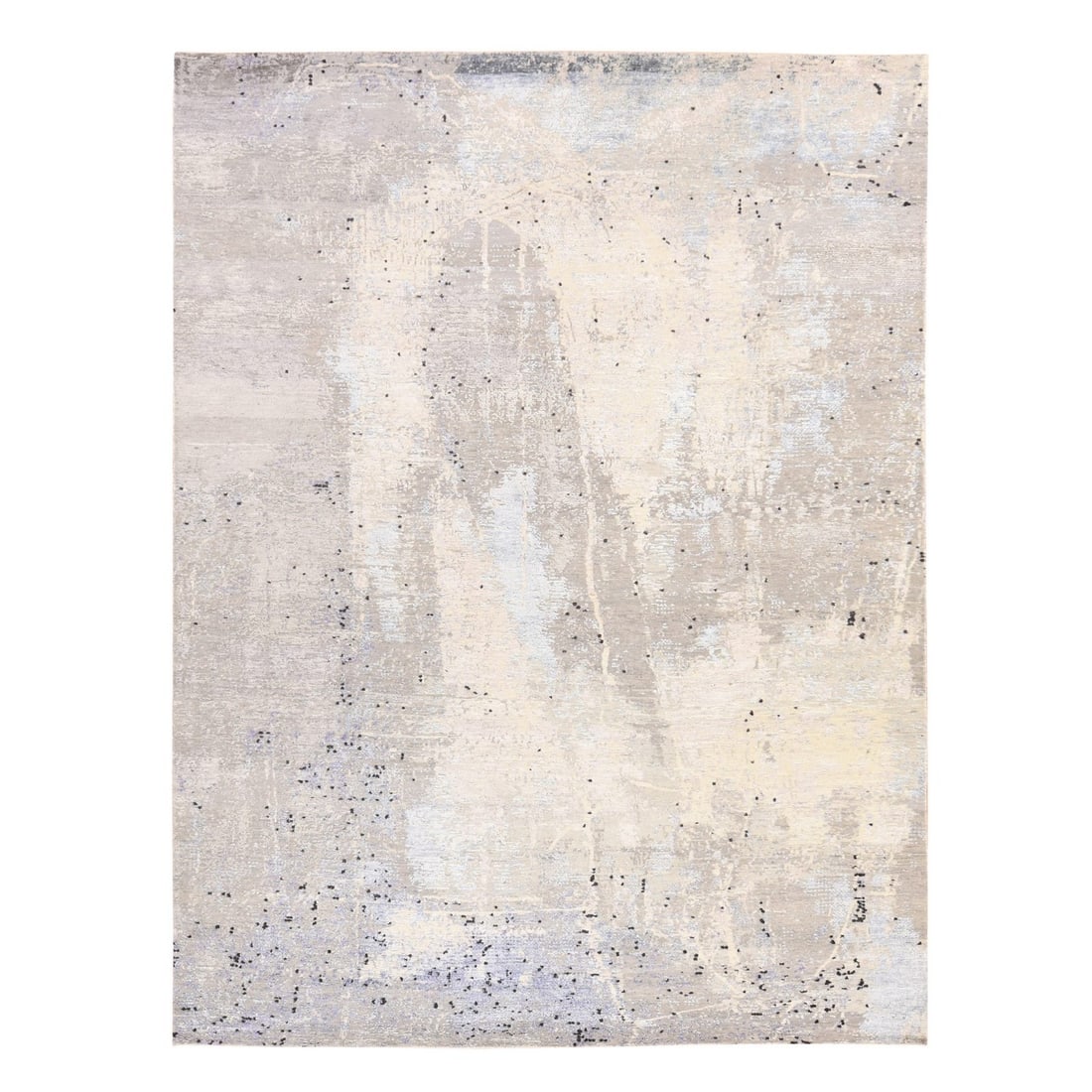 7'9"x10'3" Gray Abstract Design Soft Blues Wool and Silk Hand Knotted Rug: 7'9"x10'3" Gray Abstract Design Soft Blues Wool and Silk Hand Knotted Rug The 7'9"x10'3" Gray Abstract Design Soft Blues Wool and Silk Hand Knotted Rug boasts an abstract design in soft blues, creatin