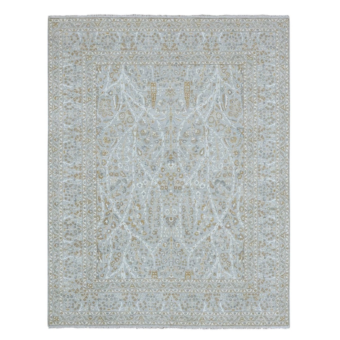 8'2"x10'3" Gray Hand Knotted 200 KPSI Meditation Tree of Life Design Wool: 8'2"x10'3" Gray Hand Knotted 200 KPSI Meditation Tree of Life Design Wool 8'2"x10'3" Gray Hand Knotted Wool Meditation Tree of Life Design Rug. This stunning, hand-knotted wool rug features a striking