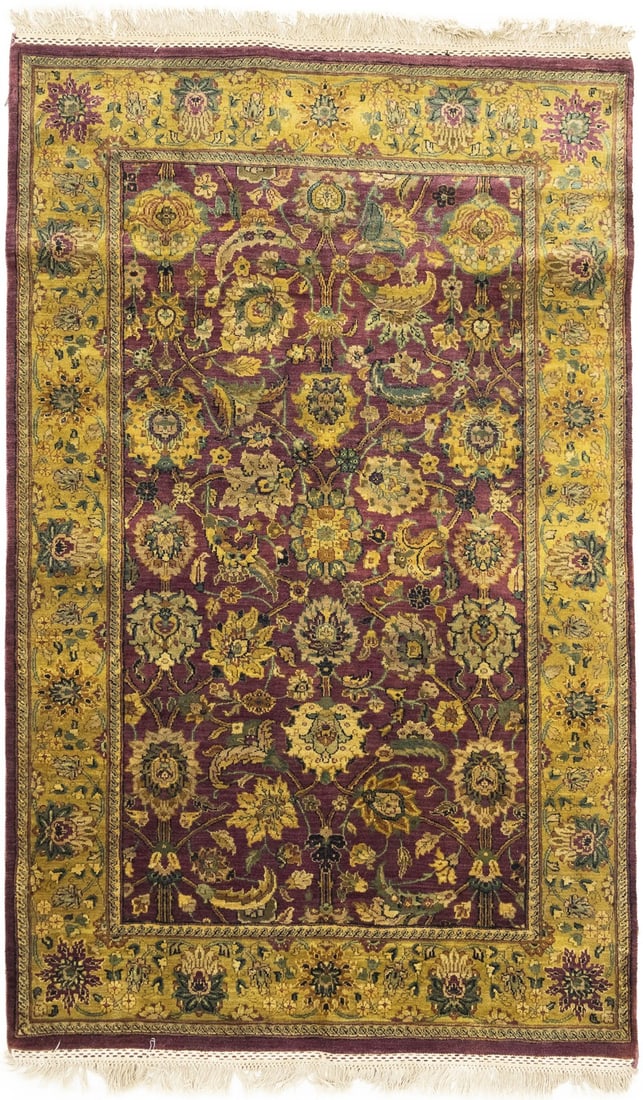 Handmade 4X6 Floral Oriental Rug Thick Pile Agra Jaipur Entryway Decor Carpet Hand-Knotted: Handmade 4X6 Floral Oriental Rug Thick Pile Agra Jaipur Entryway Decor Carpet Hand-Knotted Thick, plush wool pile underlies the vibrant floral design of this hand-knotted Agra Jaipur-inspired area rug
