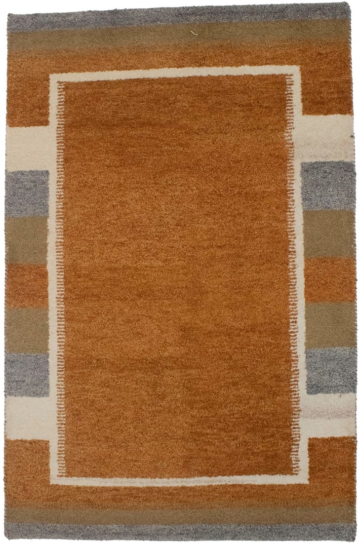 Indo-Gabbeh Wool Oriental Rug Border Design Kids' Bedroom Decor Carpet 4X6 Ft Hand-Knotted: Indo-Gabbeh Wool Oriental Rug Border Design Kids' Bedroom Decor Carpet 4X6 Ft Hand-Knotted 48" x 71" hand-knotted wool rug with a modern tribal pattern border, adding a unique touch to any kids' bedro