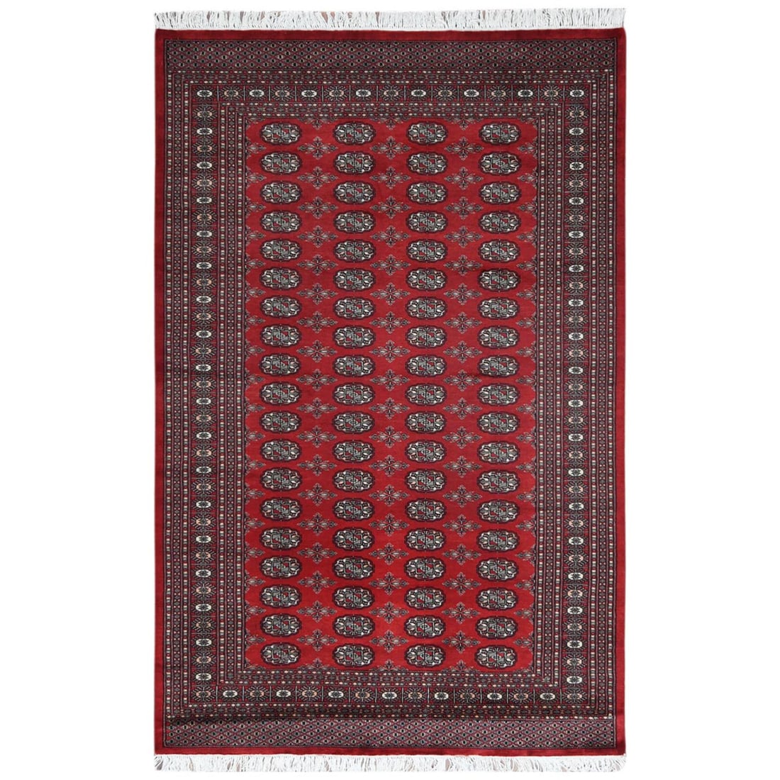 5'1"x7'9" Red Hand Knotted Super Bokara 250 KPSI Silky Wool Rug (1 of 7)