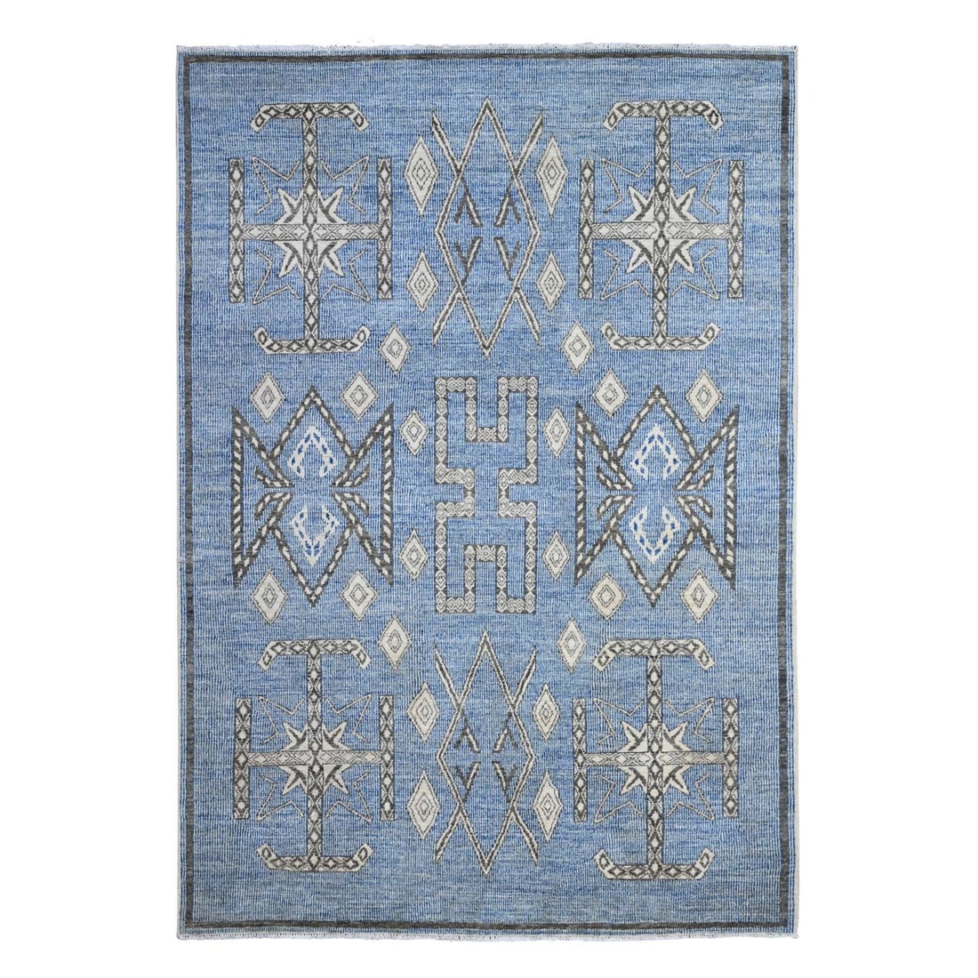 6'x8'8" Queen Blue Snowflake Geometric Design Peshawar Oriental Rug (1 of 6)