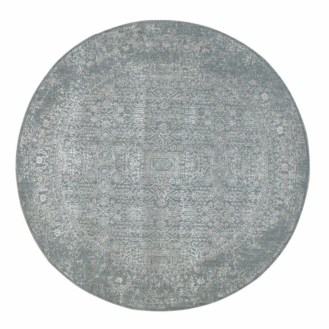 8'x8' Gray Fine jacquard Hand Loomed Modern Wool and Art Silk Oriental Rug: 8'x8' Gray Fine jacquard Hand Loomed Modern Wool and Art Silk Oriental Rug 8'x8' Gray Fine jacquard Hand Loomed Modern Wool and Art Silk Oriental Rug. This stunning, hand-loomed rug boasts a modern de