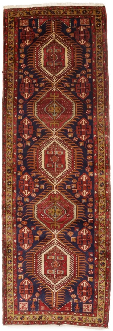 3'6X10'7 Vintage Oriental Runner Rug Tribal Geometric Design Farmhouse Carpet Hand-Knotted: 3'6X10'7 Vintage Oriental Runner Rug Tribal Geometric Design Farmhouse Carpet Hand-Knotted The 3'6 X 10'7 Vintage Oriental Runner Rug boasts an intricate tribal geometric design, woven in hand-knotted