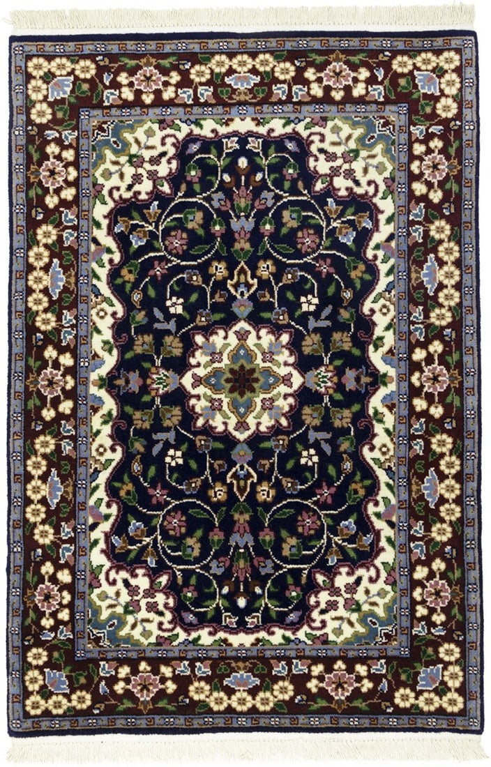 Hand-Knottted Kirman Oriental Rug 3X4 Classic Floral Navy Home Dcor Carpet Hand-Knotted: Hand-Knottted Kirman Oriental Rug 3X4 Classic Floral Navy Home Dcor Carpet Hand-Knotted Dark Navy, maroon, and red hues blend in a classic floral pattern on this hand-knotted wool area rug. Measuring 