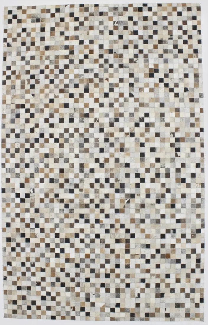 Handcrafted Geometric 5X8 Cowhide Patchwork Rug Modern Leather Area Carpet Hand-Knotted (1 of 14)