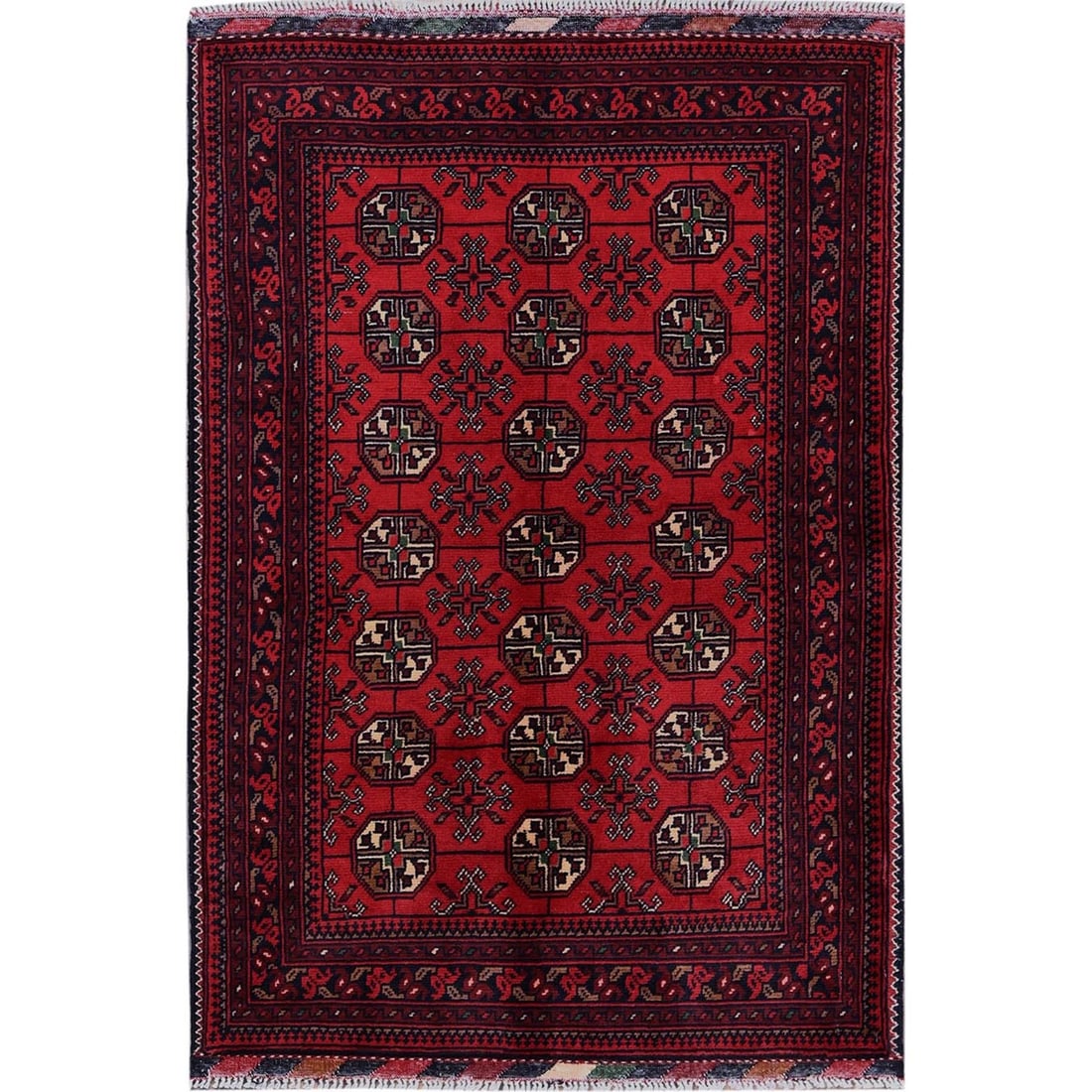 2'9"x4' Red Princess Bokara Geometric Pattern All Wool Hand Knotted Mat Rug (1 of 7)