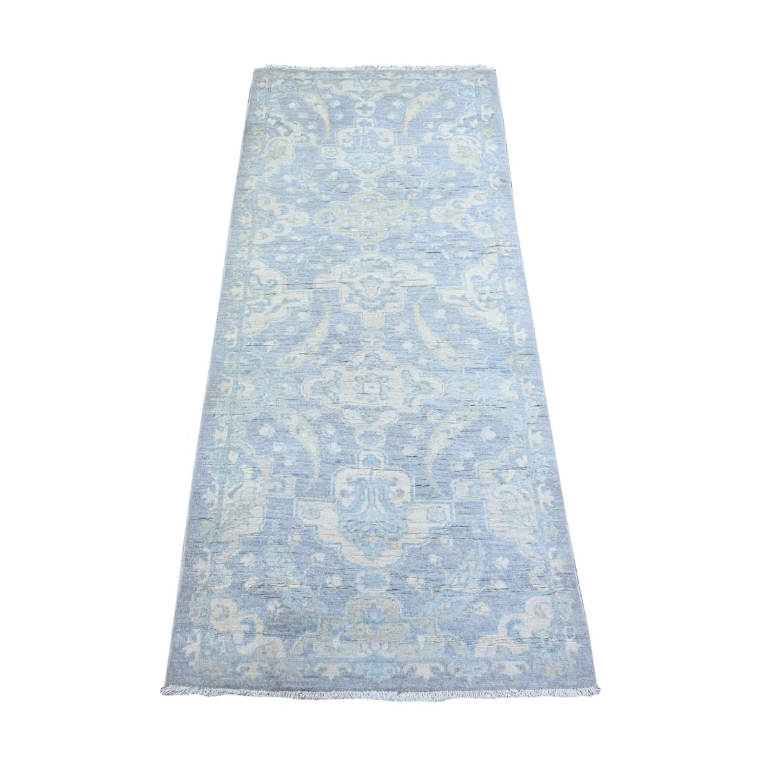 2'6"x5'8" Blue Gray Soft Wool Hand Knotted Finer Peshawar Oriental Rug: 2'6"x5'8" Blue Gray Soft Wool Hand Knotted Finer Peshawar Oriental Rug The 2'6"x5'8" Blue Gray Soft Wool Hand Knotted Peshawar Oriental Rug boasts a stunning grey and ivory color palette, characterist