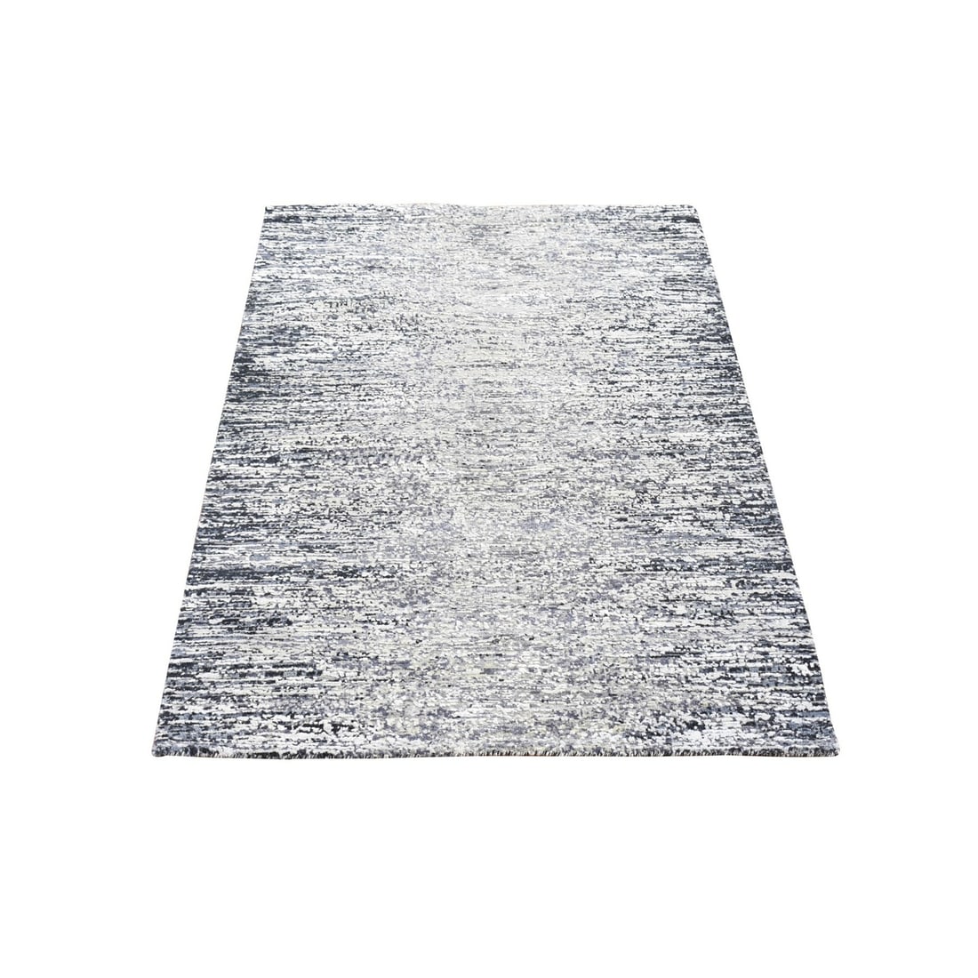 Modern Design Pure Black Silk Hand Knotted Wool Mat Rug (1 of 6)