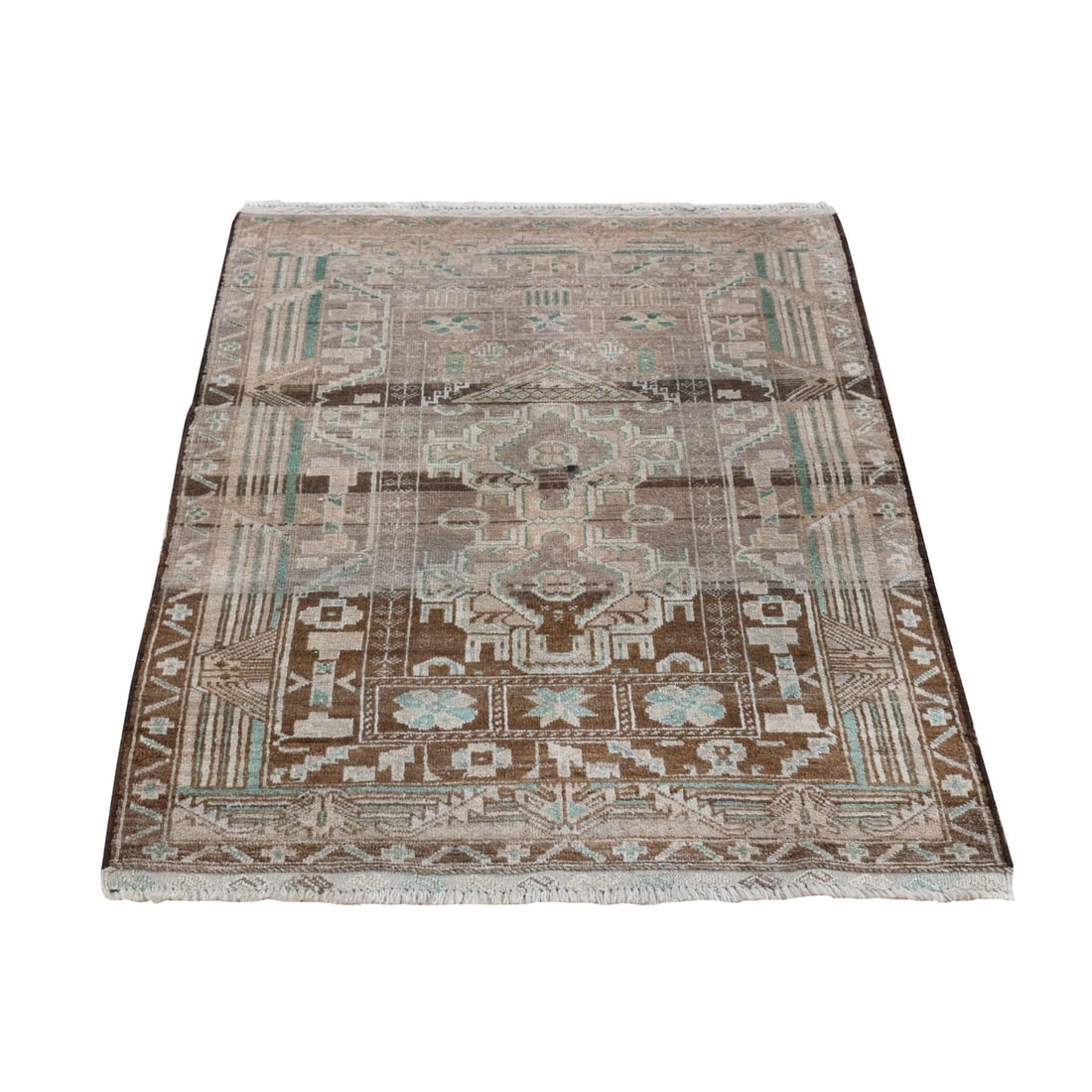 2'9"x3'9" Coffee Brown Vintage Afghan Balooch Hand Knotted Pure Wool Rug: 2'9"x3'9" Coffee Brown Vintage Afghan Balooch Hand Knotted Pure Wool Rug The Balooch style's intricate design and rich brown color create a warm atmosphere in any room. This hand-knotted wool rug, mea