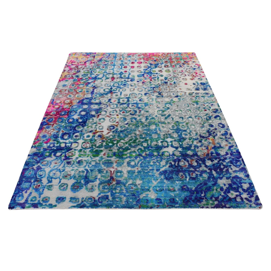 5'1"x7' Sapphire Blue THE PEACOCK Sari Silk Hand Knotted Oriental Rug (1 of 8)