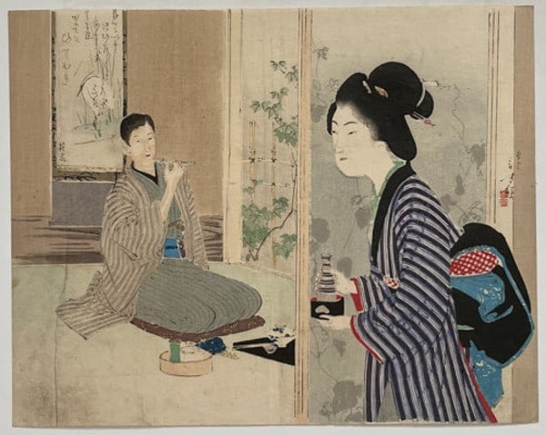 Meiji Era Mizuno Toshikata Art Bungei Kurabu Print Kuchi Woodblock 1895: Meiji Era Mizuno Toshikata Art Bungei Kurabu Print Kuchi Woodblock 1895 Item Specifics: Artist: Mizuno Toshikata Subject: Genre Scene / Literary Illustration Material: Woodblock Print on Washi Paper S