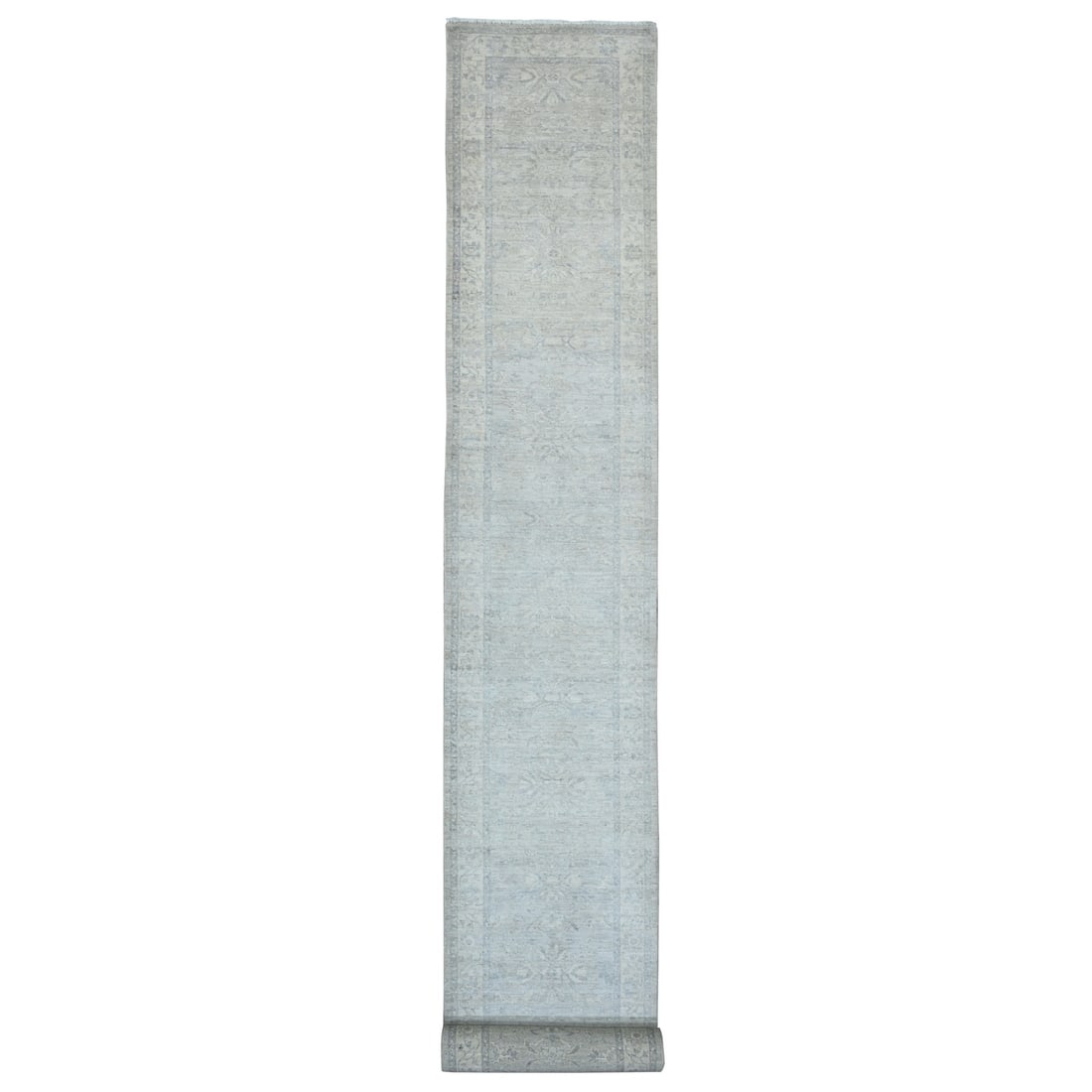 Misty gray wool hand knotted peshawar heris design runner rug 2'7"x23'8". (1 of 6)