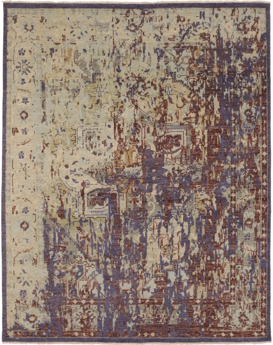 Distressed Floral Heriz Serapi Oriental Rug Handmade Transitional Carpet 8X10 Ft Hand-Knotted (1 of 17)