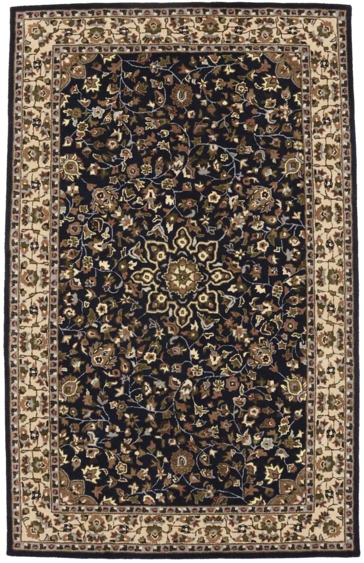 Hand-Tufted Dark Navy Floral Medallion Rug Traditional Home Decor Carpet 5X8 Ft Hand-Knotted (1 of 13)