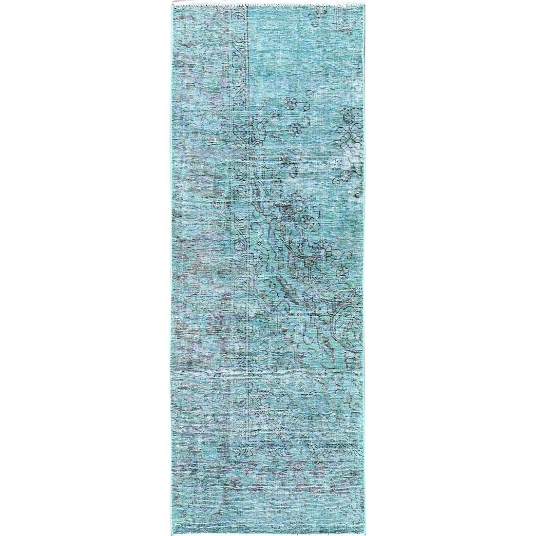 2'x5'8" Green Overdyed Vintage Zoroastrian Hand Knotted Wool Runner Rug: 2'x5'8" Green Overdyed Vintage Zoroastrian Hand Knotted Wool Runner Rug This stunning Green Overdyed Vintage Zoroastrian Hand Knotted Wool Runner Rug boasts an intricate Oriental regional design, show