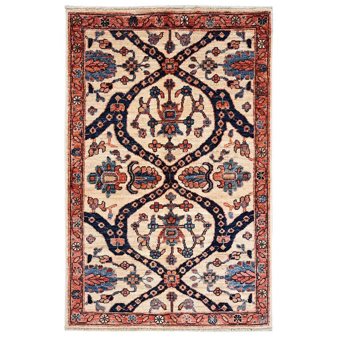 2'10"x4'3" Ivory Northwest Zoroastrian Design Soft Wool Hand Knotted Rug: 2'10"x4'3" Ivory Northwest Zoroastrian Design Soft Wool Hand Knotted Rug Soft and elegant, this Ivory Northwest Zoroastrian design soft wool hand knotted rug boasts an all-over regional design in a ti