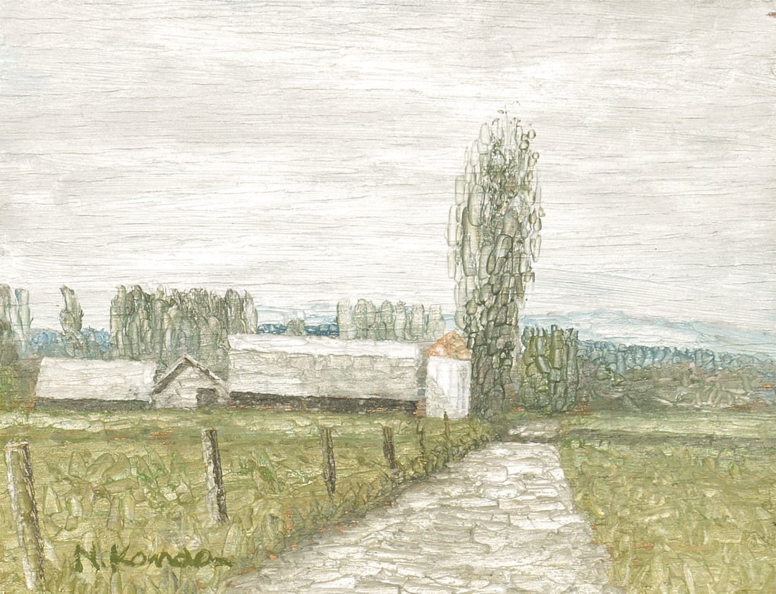 Modern Japanese Framed Post War Painting Road Farm Art Kanda Nissho (1 of 3)