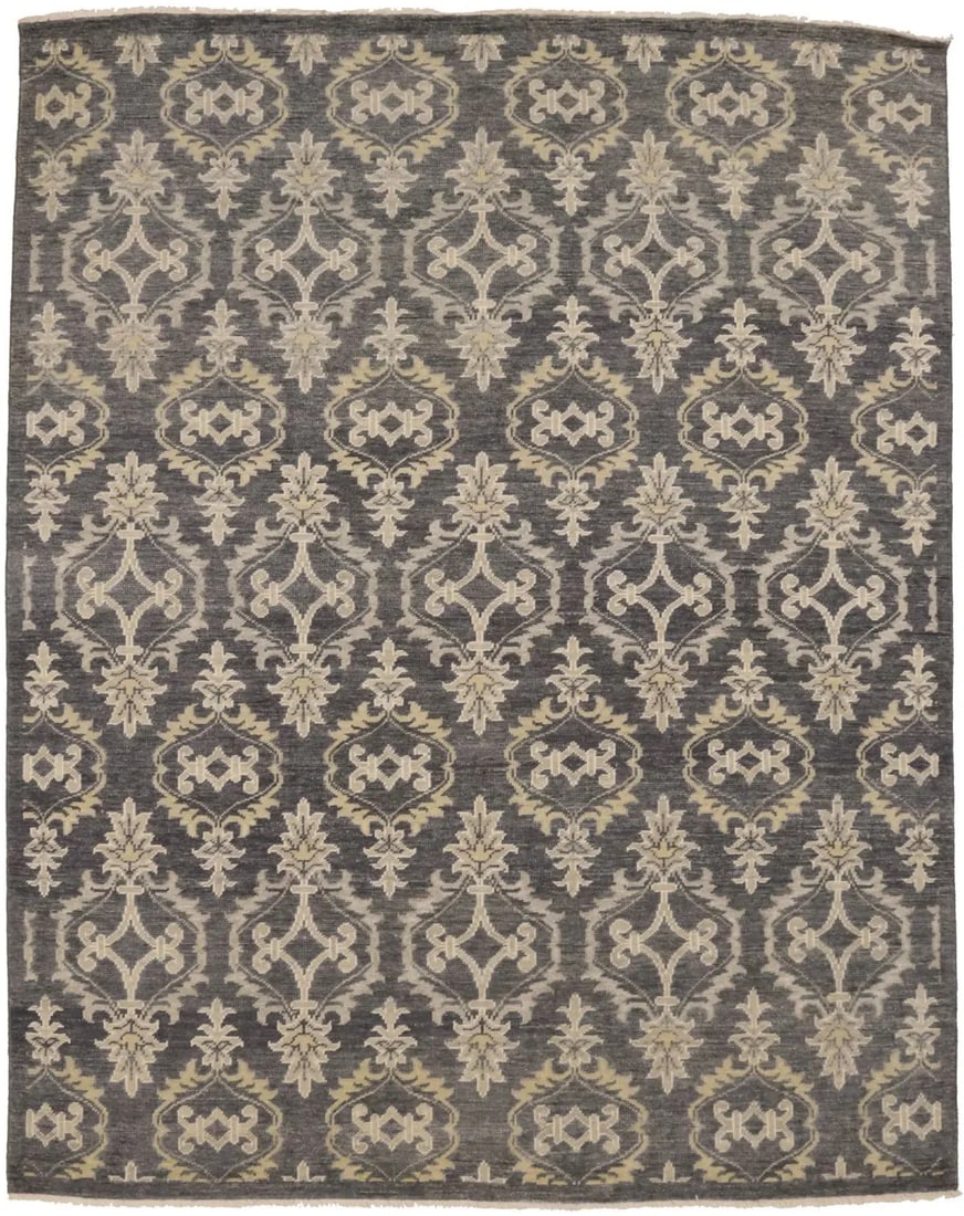 Handmade Distressed Antique-Washed Oriental Rug Transitional Carpet 8X10 Ft Hand-Knotted: Handmade Distressed Antique-Washed Oriental Rug Transitional Carpet 8X10 Ft Hand-Knotted Hand-knotted in wool with a cotton foundation, this 8x10 ft transitional carpet boasts a unique blend of modern