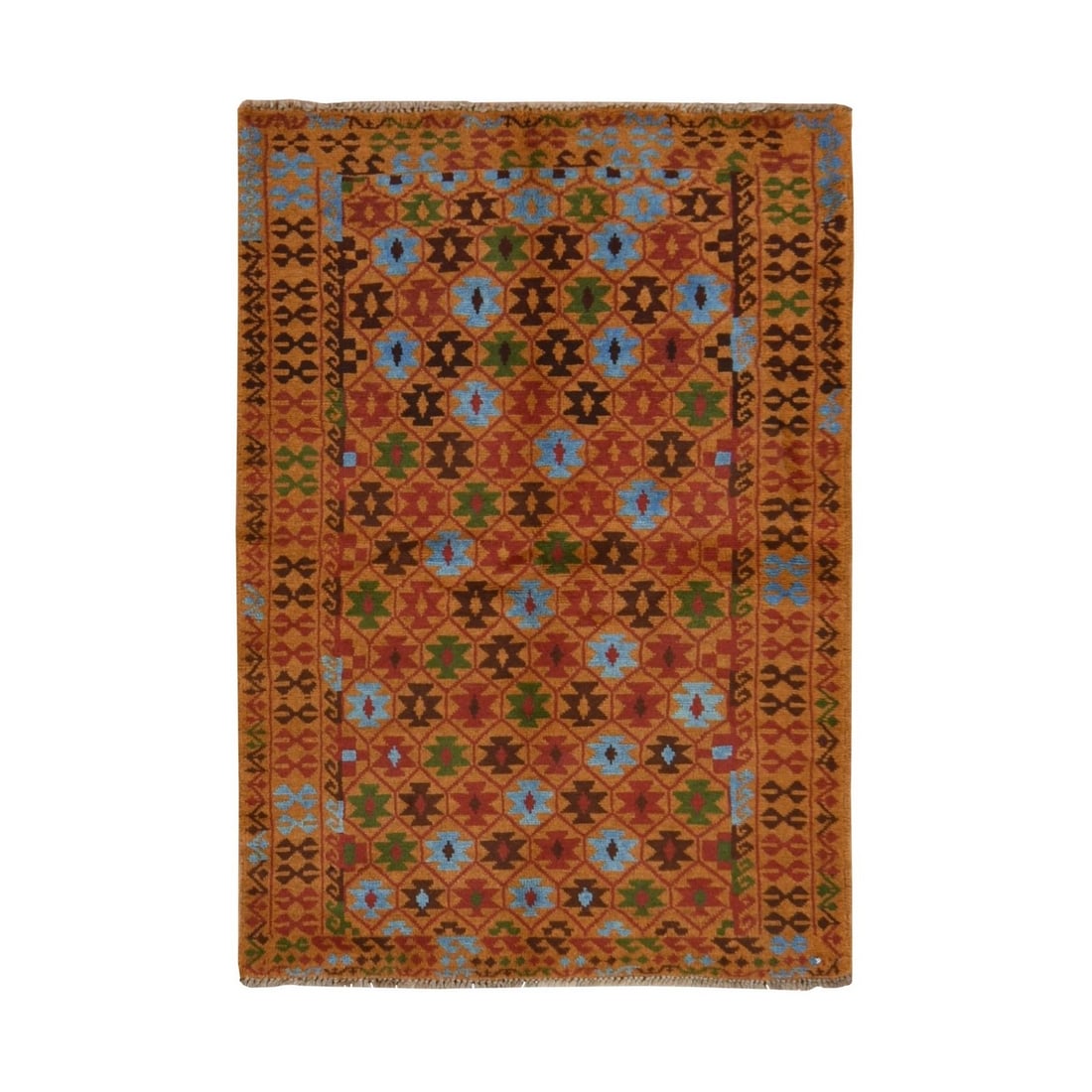 3'5"x4'10" Tawny Brown Afghan Balooch Geometric Design Hand Knotted Wool: 3'5"x4'10" Tawny Brown Afghan Balooch Geometric Design Hand Knotted Wool Tawny Brown Afghan Balooch Geometric Design Hand Knotted Wool rug boasts an all-over tribal design in rich, earthy tones. Measu