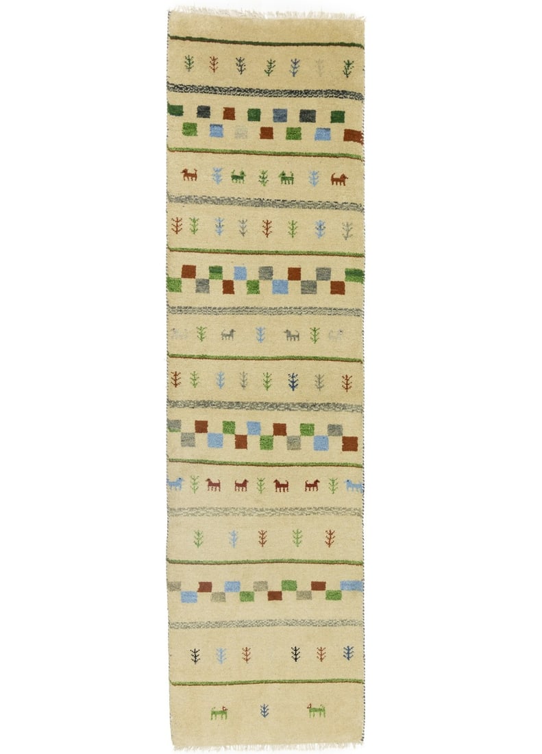 2'7X9'5 Ft Handmade Wool Pictorial Tribal Runner Rug Modern Indo-Gabbeh Carpet Hand-Knotted: 2'7X9'5 Ft Handmade Wool Pictorial Tribal Runner Rug Modern Indo-Gabbeh Carpet Hand-Knotted The Modern Indo-Gabbeh Carpet Hand-Knotted Wool Pictorial Tribal Runner Rug boasts an impressive size and in