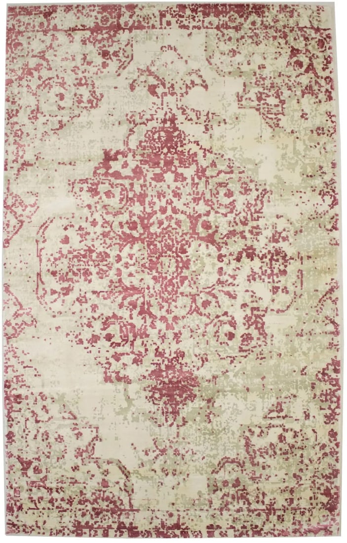 Cream Contemporary Floral 5X8 Bamboo Silk Hand-Loomed Modern Rug Decor Carpet Hand-Knotted: Cream Contemporary Floral 5X8 Bamboo Silk Hand-Loomed Modern Rug Decor Carpet Hand-Knotted Bamboo silk and wool blend in a modern floral design, creating a unique and contemporary rug. Hand-loomed wit