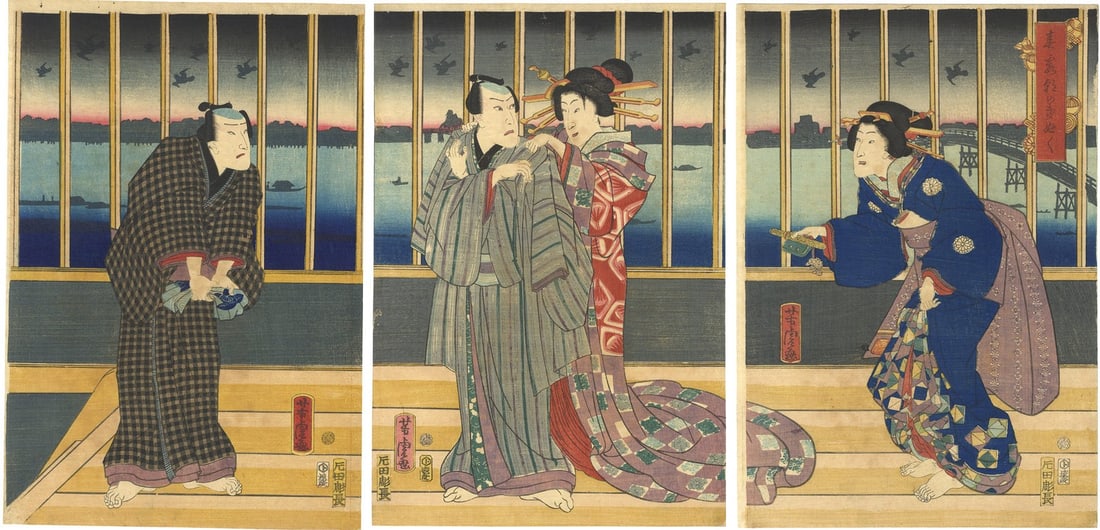 Utagawa Yoshitora Japanese Woodblock Print Triptych Kabuki Actors 1862 Edo Art (1 of 1)