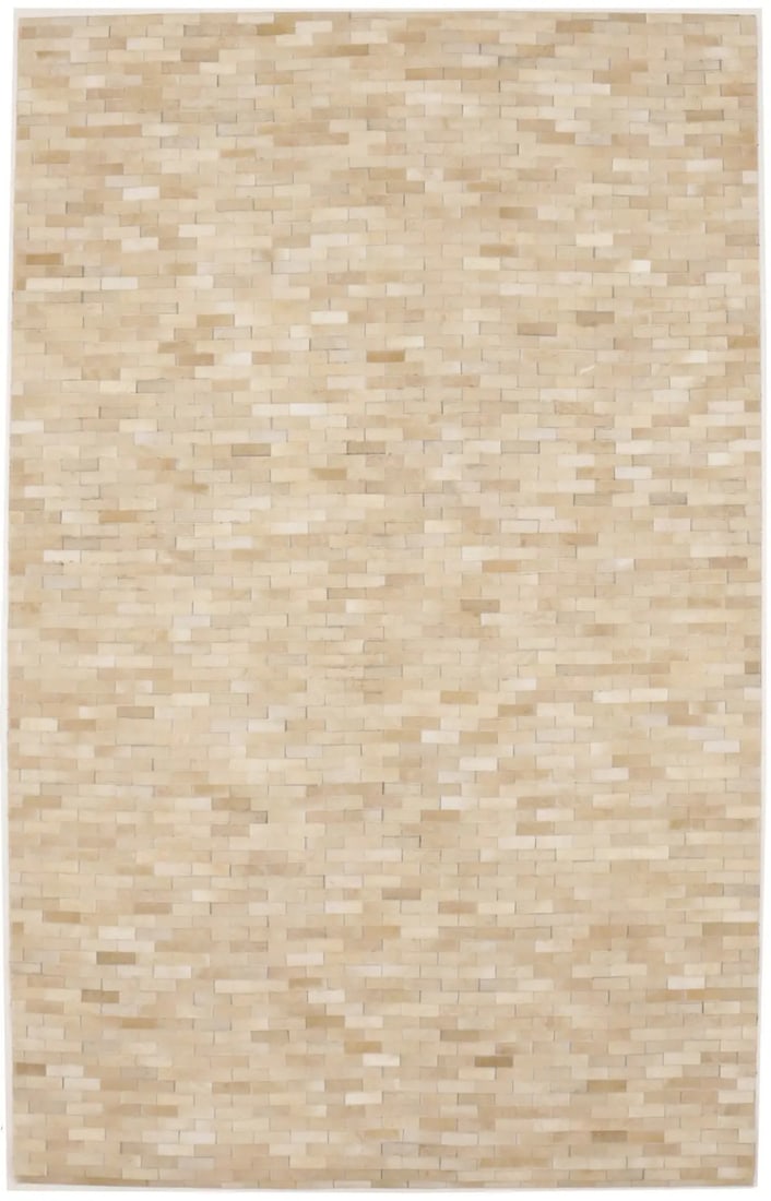 Hand-Stitched Beige Cowhide Leather Rug Modern Foyer Room Decor Carpet 5X8 Ft Hand-Knotted (1 of 17)