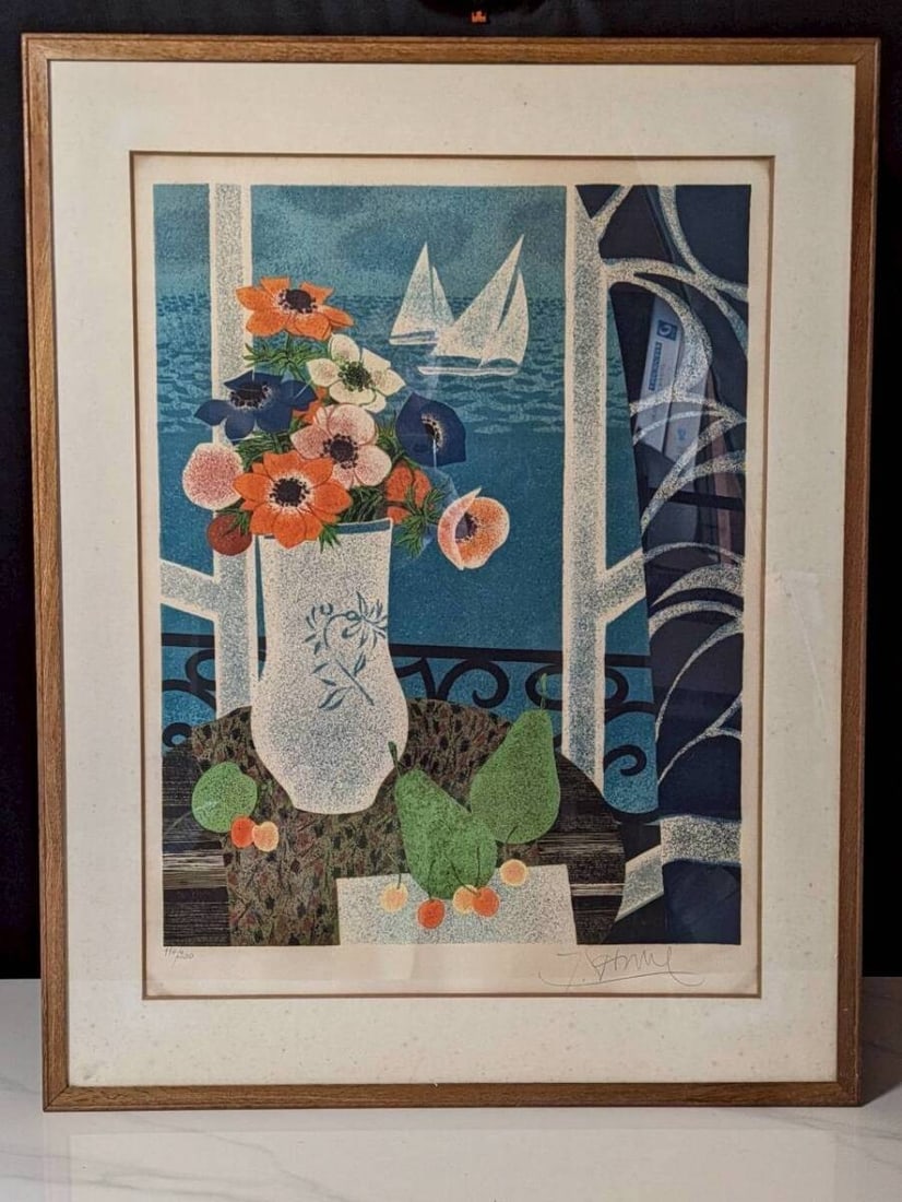 Yves Ganne Lithograph Signed Seaside Still Life French Modern Art 114/ 200 (1 of 8)