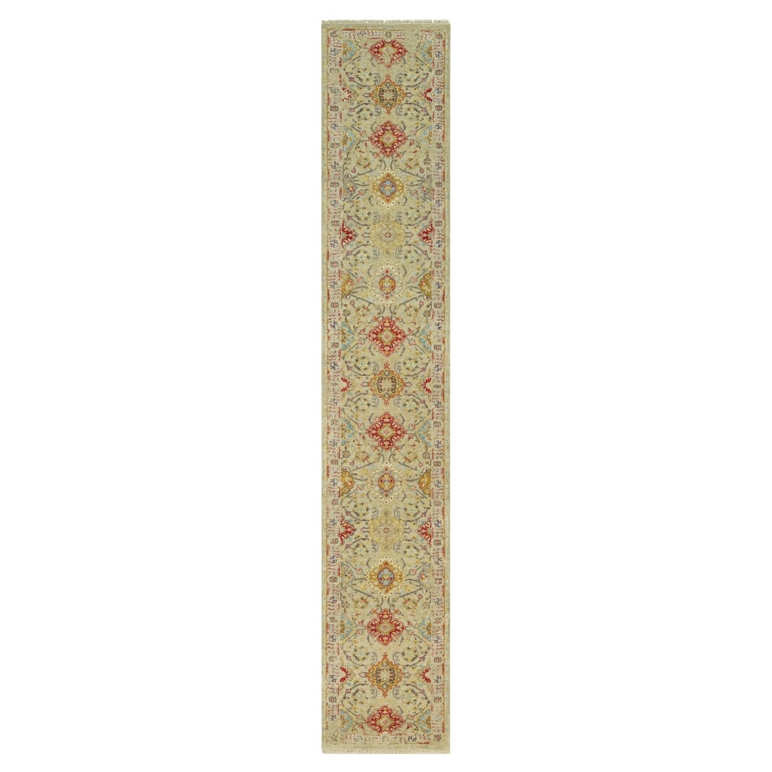 2'8"x15'10" Camel Wool and Silk Sunset Hand Knotted Runner Oriental Rug: 2'8"x15'10" Camel Wool and Silk Sunset Hand Knotted Runner Oriental Rug Camel wool and silk blend creates a stunning sunset effect in this hand-knotted runner rug, measuring 2'8" x 15'10". The beige f