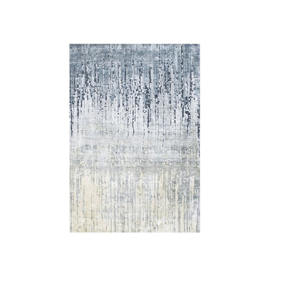 Vertical Ombre Design Pure Silk Hand Knotted Mat Rug Medium Gray (1 of 5)