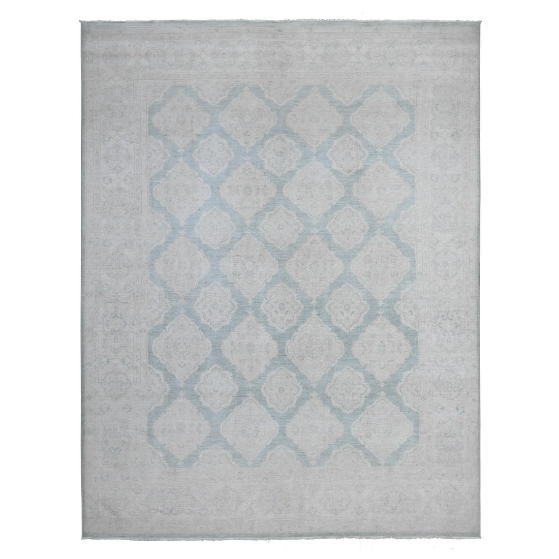 8'x10'4" Laurel Green Hand Knotted Fine Aryana Peshawar Wool Oriental Rug: 8'x10'4" Laurel Green Hand Knotted Fine Aryana Peshawar Wool Oriental Rug 8'x10'4" Laurel Green Hand Knotted Fine Aryana Peshawar Wool Oriental Rug boasts an impressive rectangular field with a rich, 