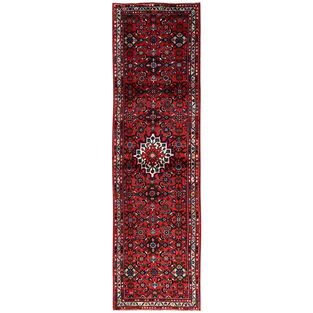2'7"x9'7" Red New Zoroastrian Hand Knotted Soft Wool Runner Oriental Rug (1 of 7)