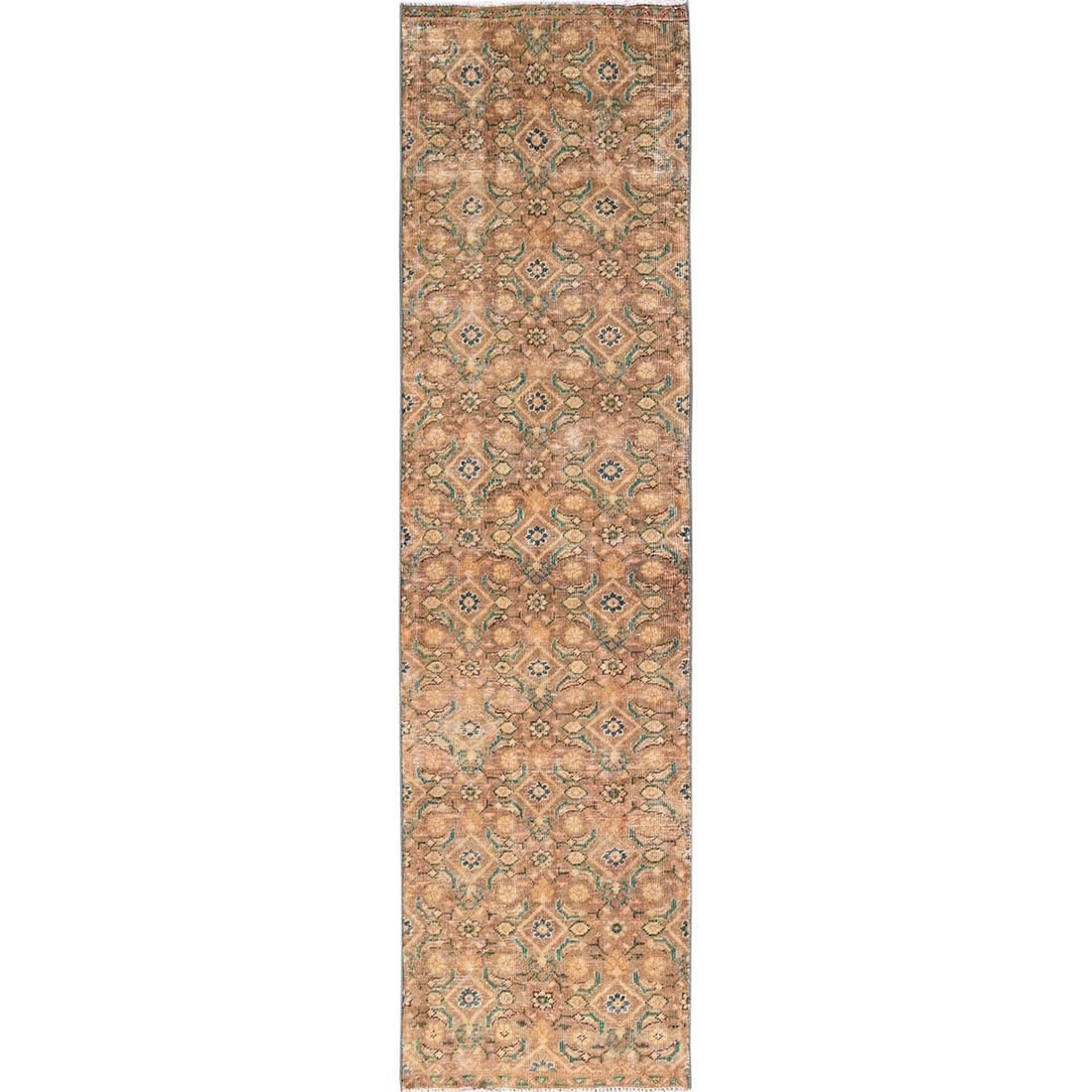 2'5"x9'7" Brown Vintage Northwest Zoroastrian Wool Hand Knotted Runner Rug: 2'5"x9'7" Brown Vintage Northwest Zoroastrian Wool Hand Knotted Runner Rug This stunning vintage Zoroastrian wool hand-knotted runner rug boasts an all-over regional design in rich brown hues, complem