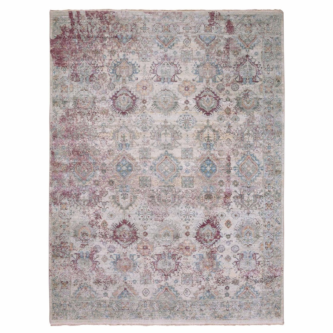 9'x12' Stone Washed Hand Knotted Caucasian Gul Motifs Pure Wool Rug (1 of 12)