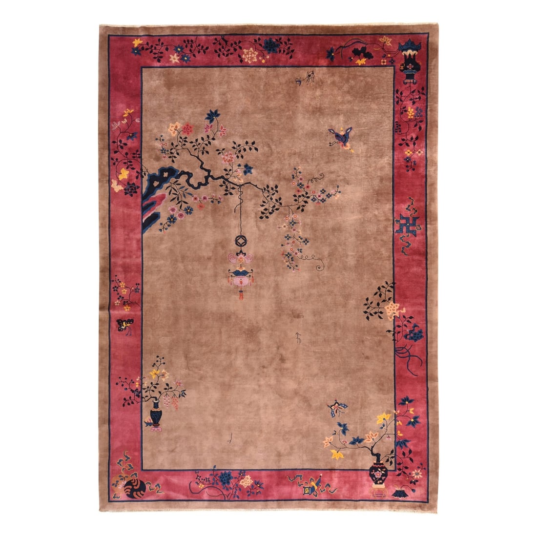10'1"x14'2" Brown Antique Chinese Art Deco Nichols Wool Hand Knotted Rug: 10'1"x14'2" Brown Antique Chinese Art Deco Nichols Wool Hand Knotted Rug This stunning 10'1"x14'2" Brown Antique Chinese Art Deco Nichols Wool Hand Knotted Rug boasts rich, warm tones and intricate cr