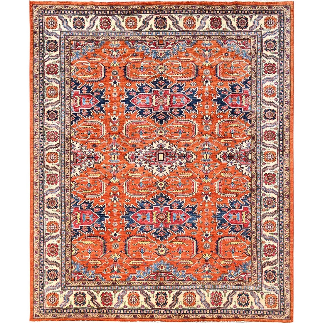 8'3"x10' Orange Pure Wool Afghan Super Kazak Hand Knotted Oriental Rug (1 of 12)