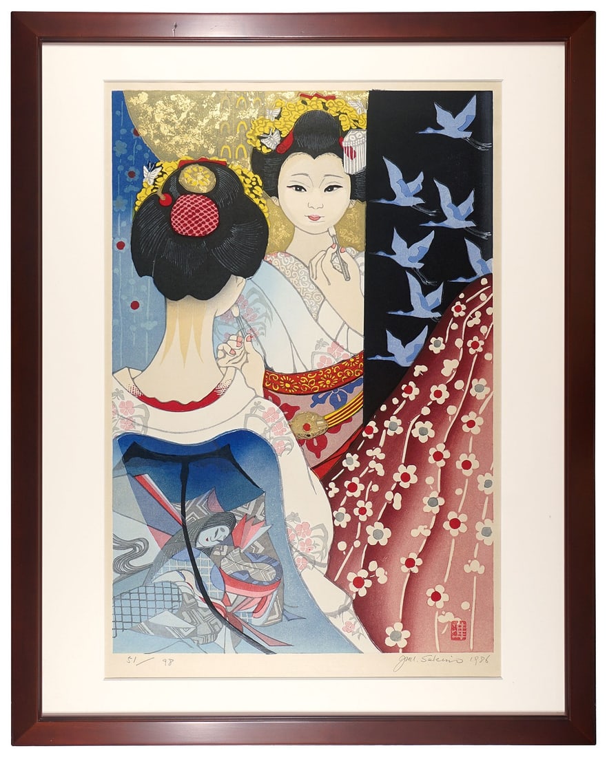 Woodblock print beauty sadness evening makeup signed by Sekino junichiro (1 of 1)